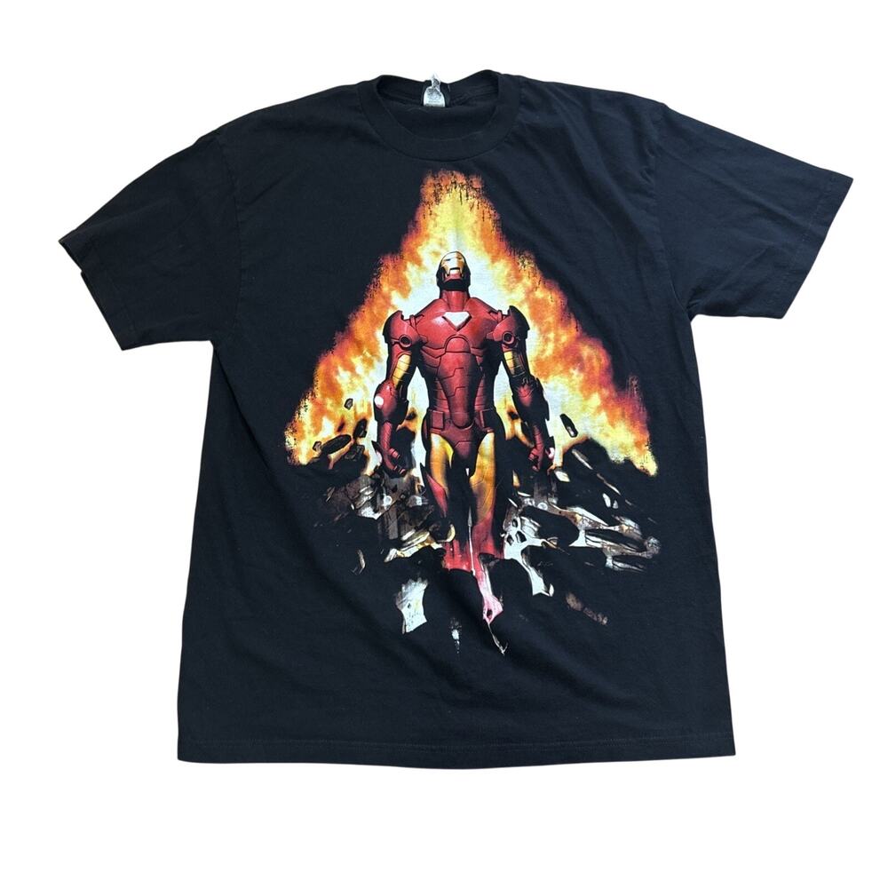 Vintage Iron Man Marvel Shirt XL Mad Engine Black Y2K Fire Graphic Avengers Tee